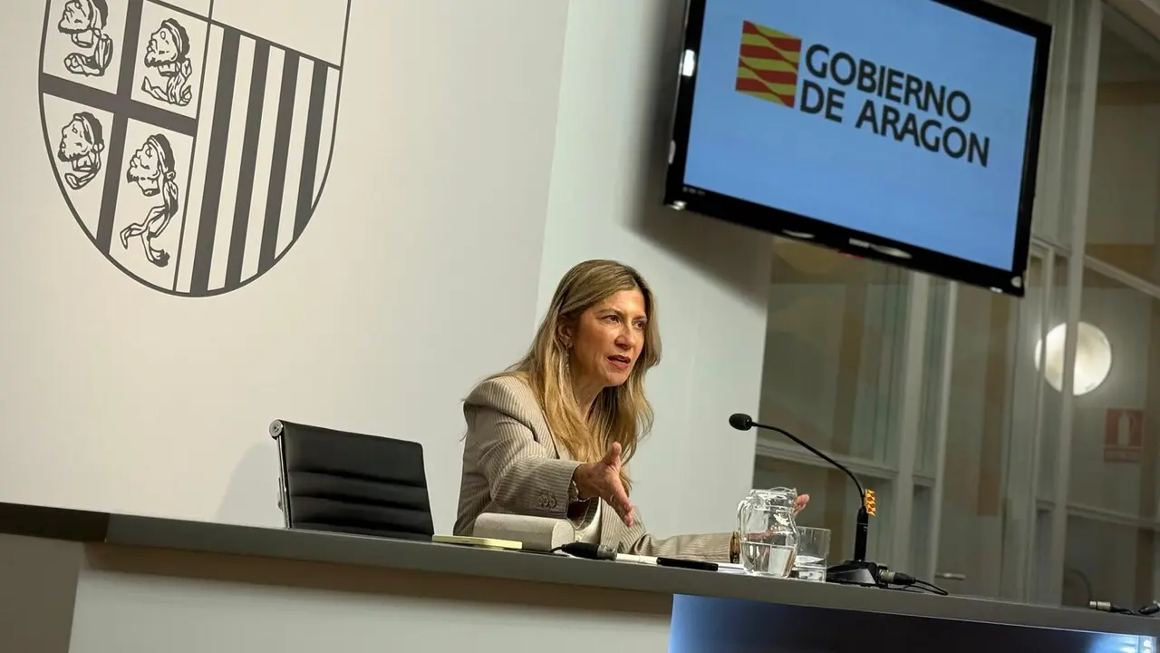 La vicepresidenta del Gobierno de Arag&oacute;n, Mar Vaquero, en la sala de prensa del Pignatelli este mi&eacute;rcoles./ DGA