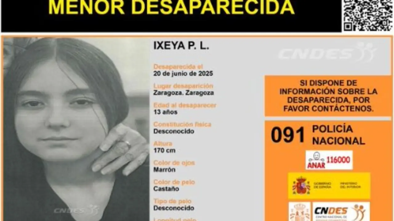 La joven de 13 a&ntilde;os fue vista por ultima vez hace diez d&iacute;as en Zaragoza