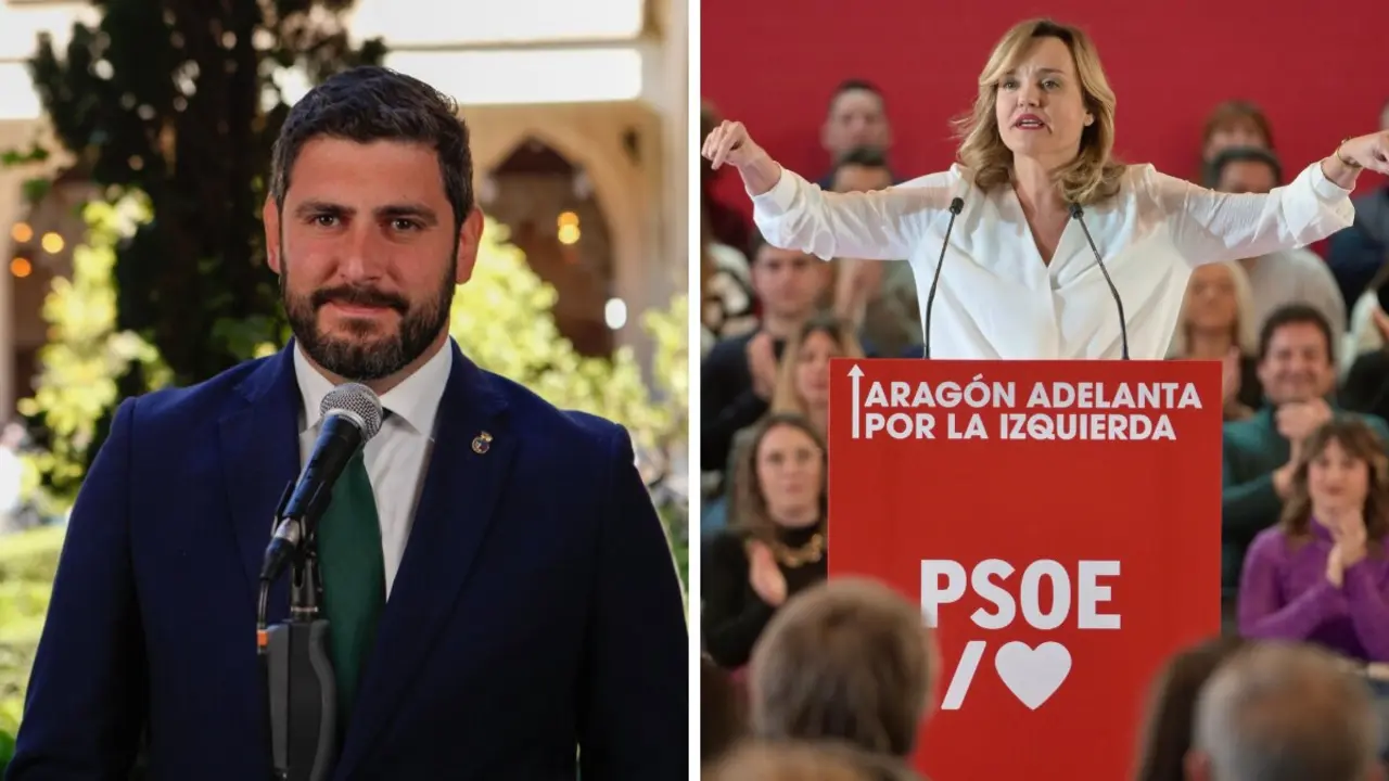 El portavoz de Vox en las Cortes, Alejandro Nolasco, y la secretaria general de los socialistas en Arag&oacute;n./ HA