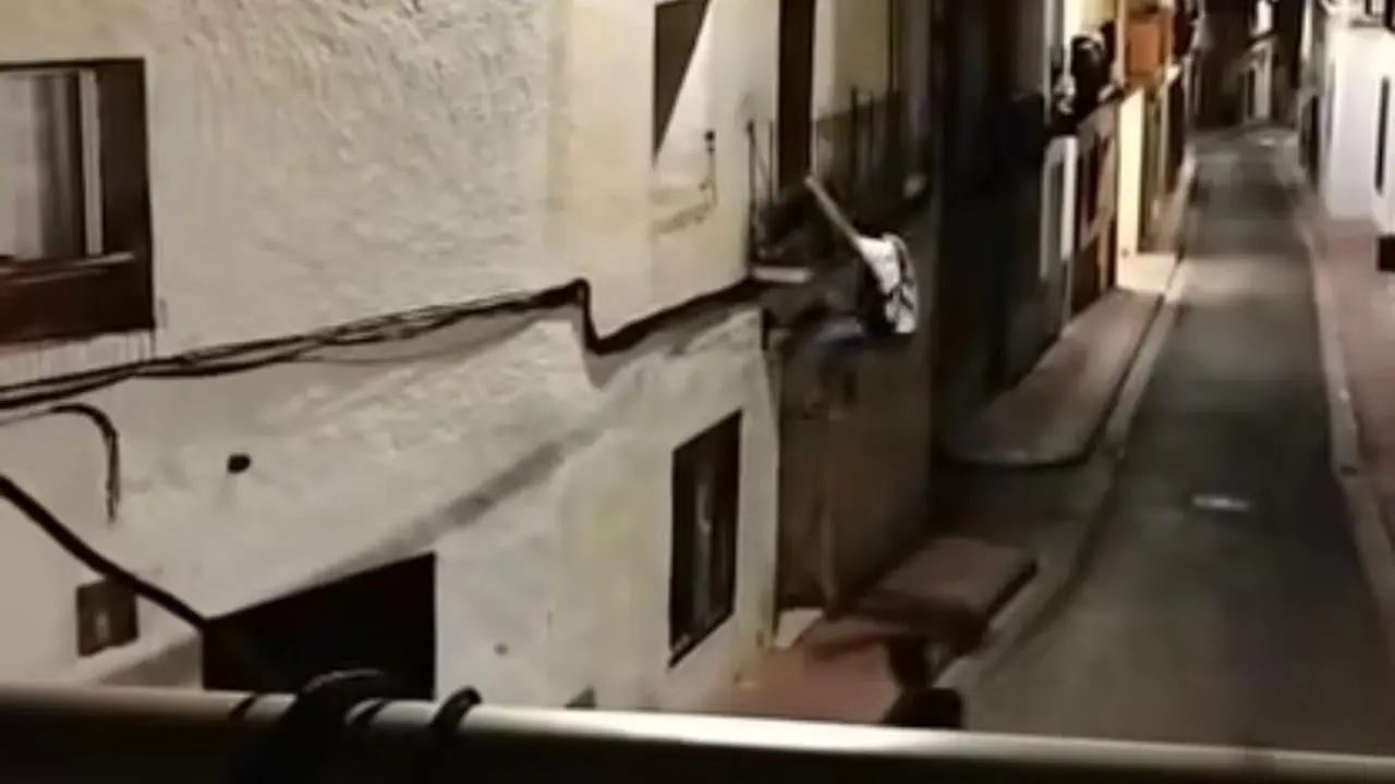 Imagen de uno de los presuntos ladrones saltando al balc&oacute;n de la vivienda / Cedida a H.A.