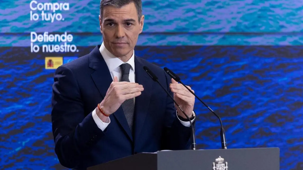 El presidente del Gobierno, Pedro S&aacute;nchez, durante una rueda de prensa, en La Moncloa / Europa Press