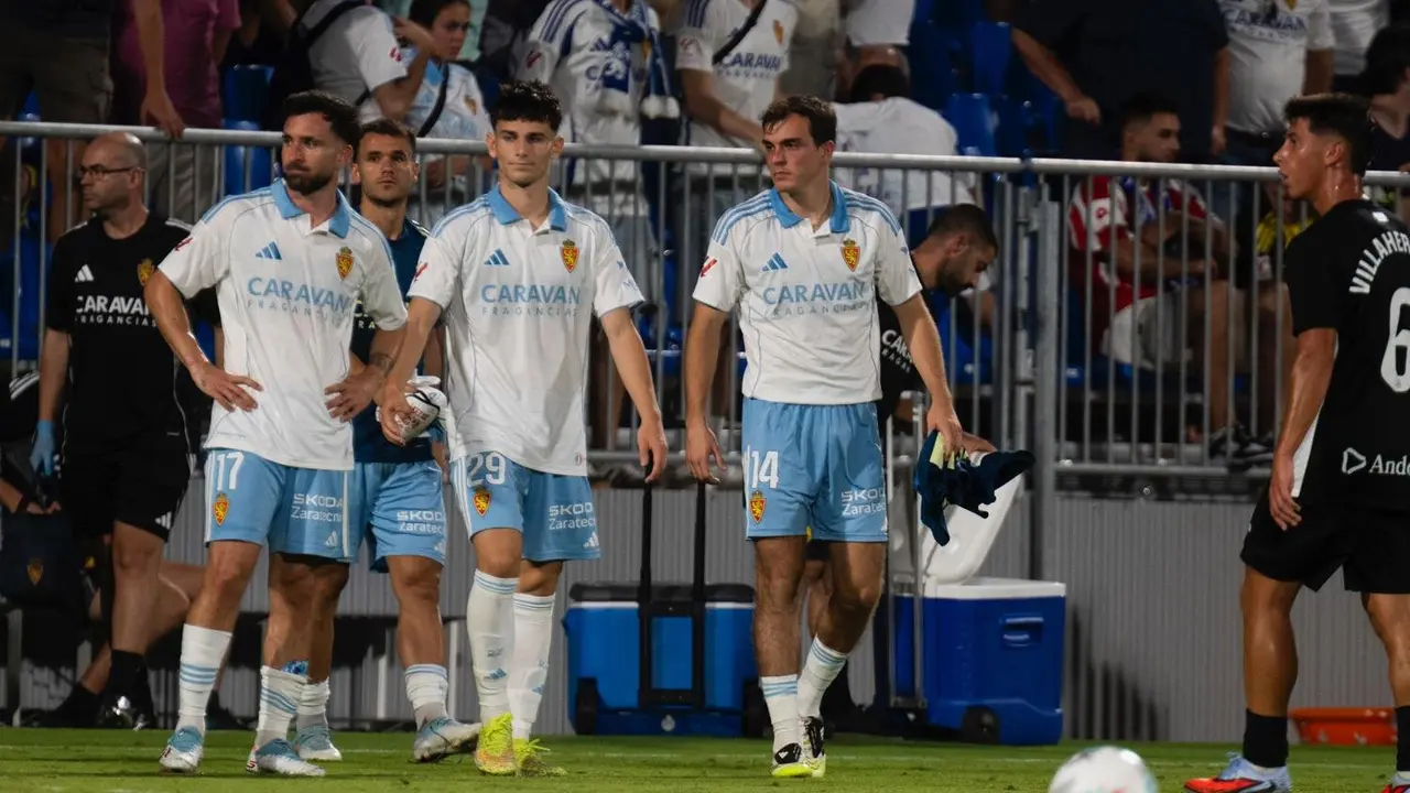 Sebas Moyano, Pau Sans y Francho Serrano en el Real Zaragoza-Andorra / Marcos Cebri&aacute;n