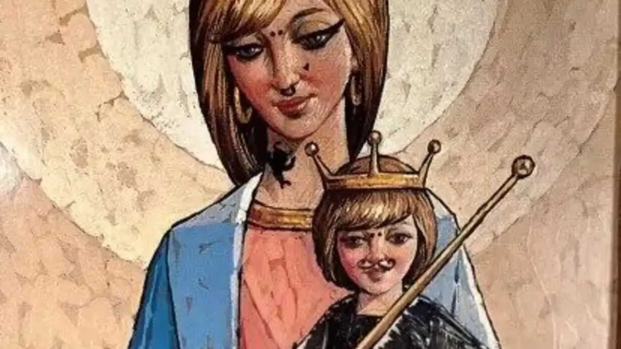 Virgen y Ni&ntilde;o pintarrajeados en la Ermita de la Malena ./ El Diario de Huesca