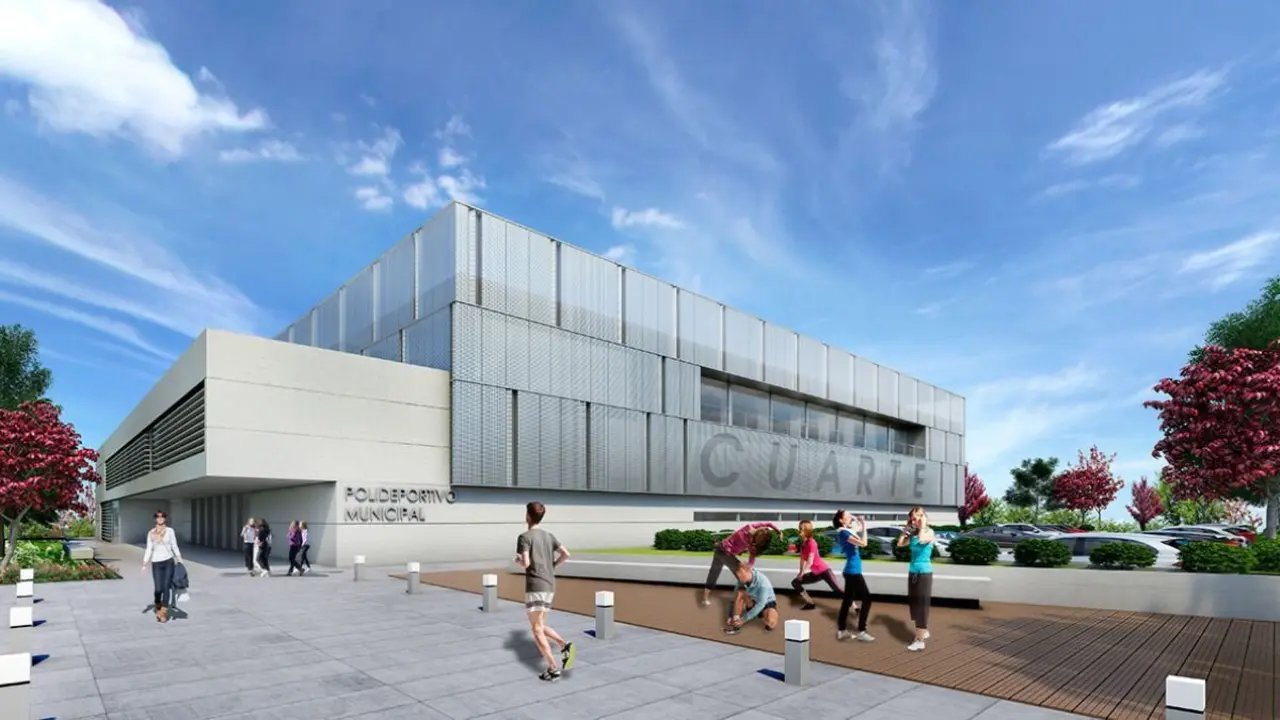 Infograf&iacute;a de c&oacute;mo ser&aacute; el nuevo pabell&oacute;n municipal de Cuarte. / CONZEPT