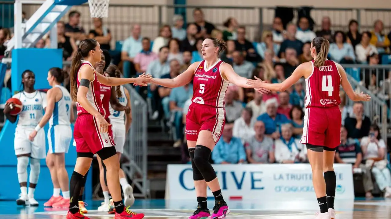 Jugadoras de Casademont Zaragoza celebran el triunfo ante Landes / FIBA