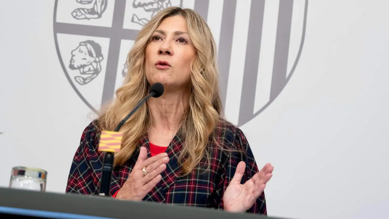 La vicepresidenta del Gobierno aragon&eacute;s, Mar Vaquero, en la sala de prensa del Pignatelli./ Fabi&aacute;n Sim&oacute;n