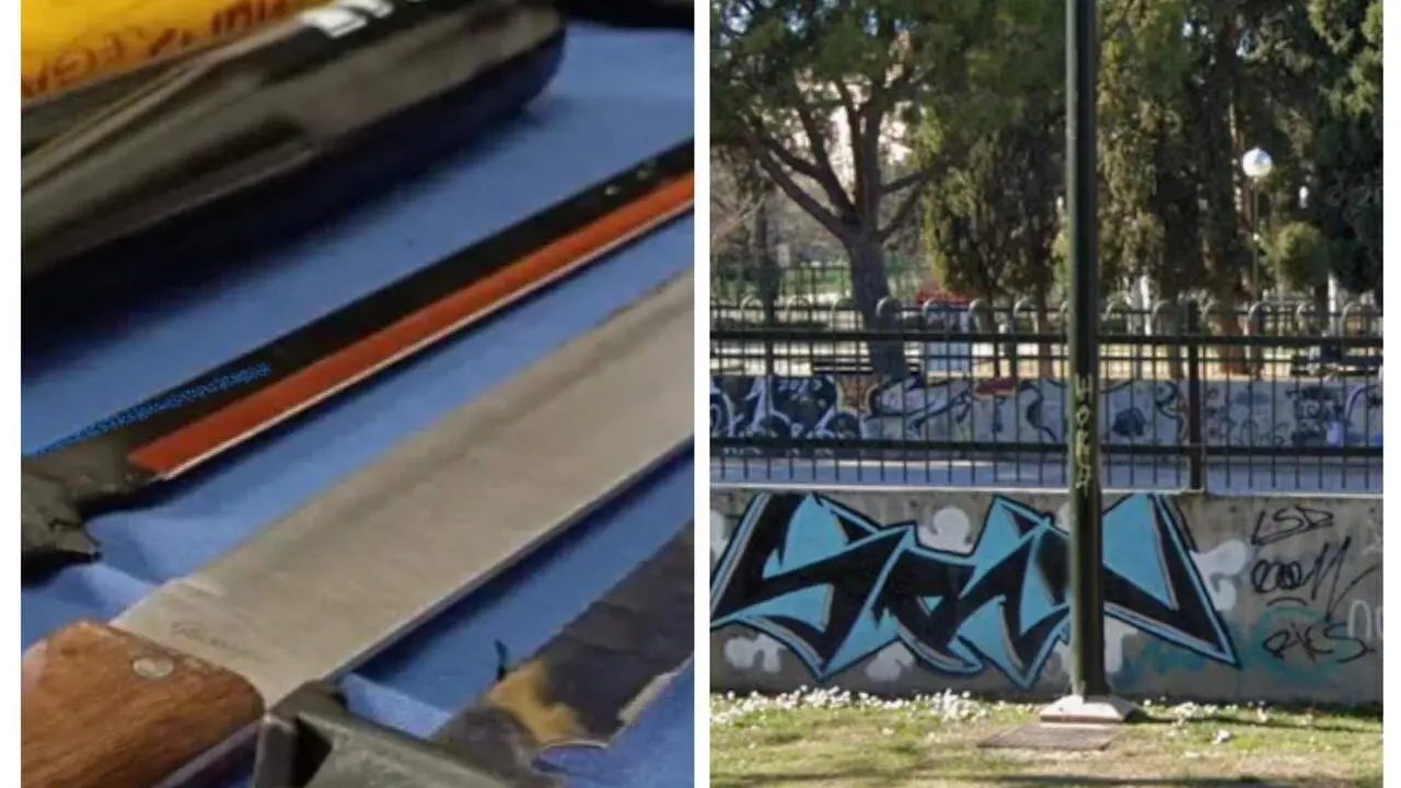 Imagen de machetes incautados a bandas juveniles y el parque La Granja donde se produjeron las agresiones/H.A.