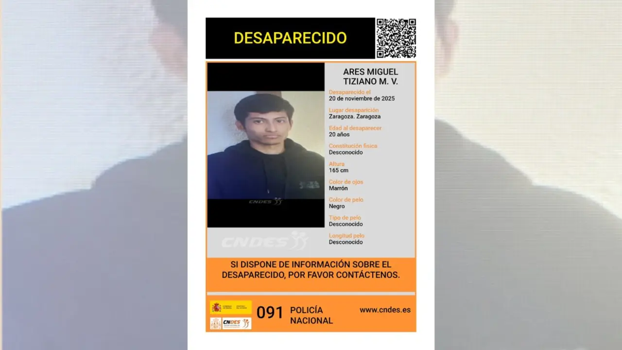 Sin rastro de un joven de 20 a&ntilde;os en Zaragoza: llevan 4 d&iacute;as sin saber nada