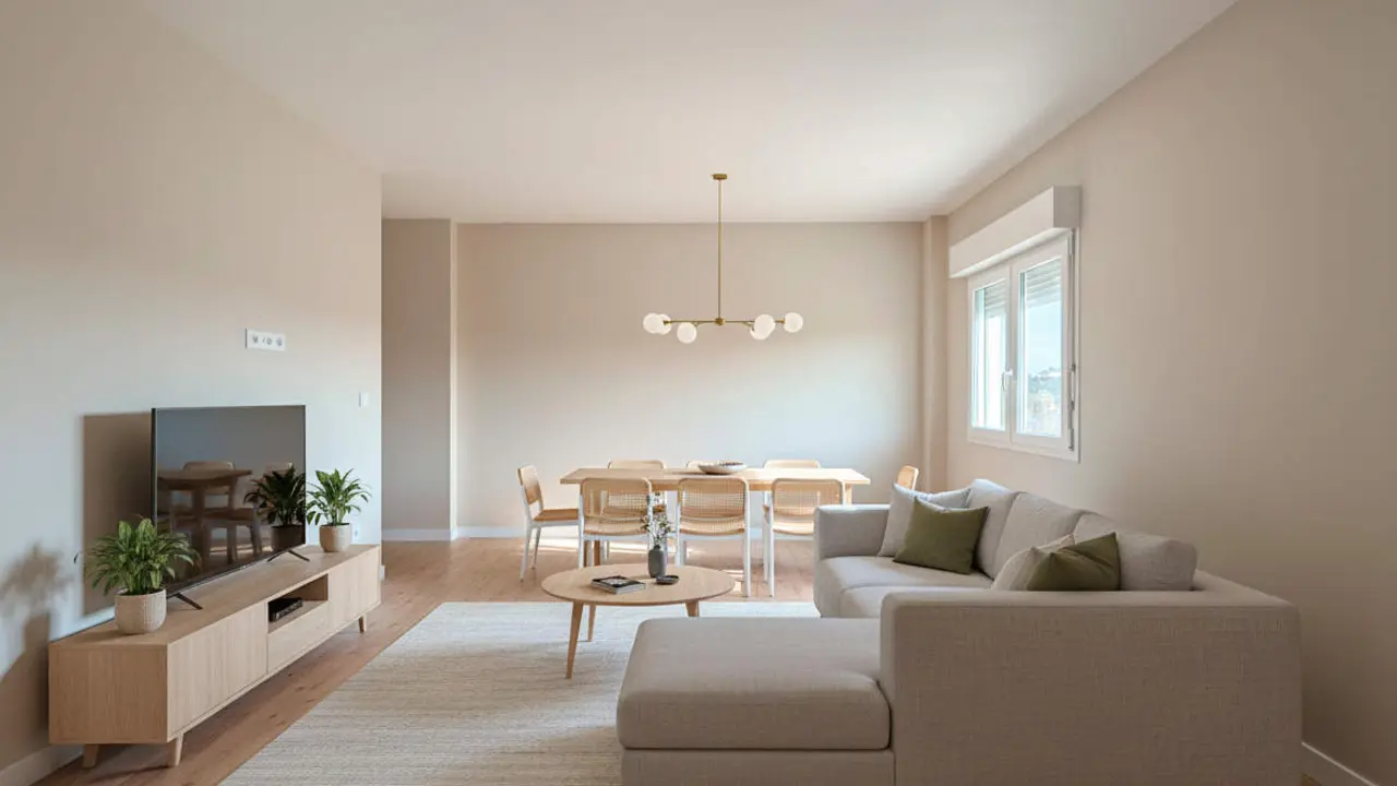 Sal&oacute;n en una de las viviendas de Residencial Cortes de Arag&oacute;n / IndiQa