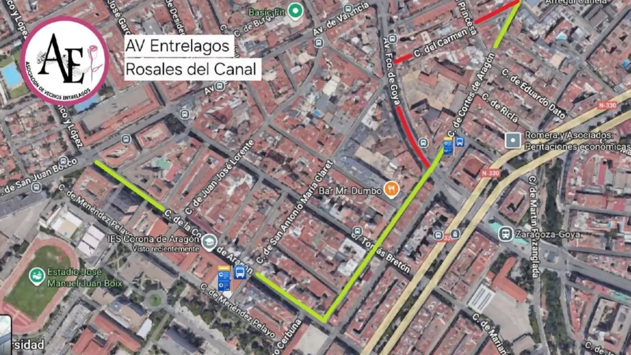 Sugerencia cambio de ruta. / AV ENTRELAGOS - ROSALES DEL CANAL