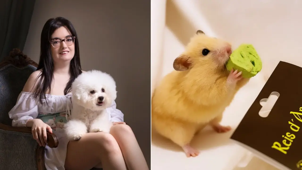 Judith Vicente junto a su mascota // Uno de los productos de