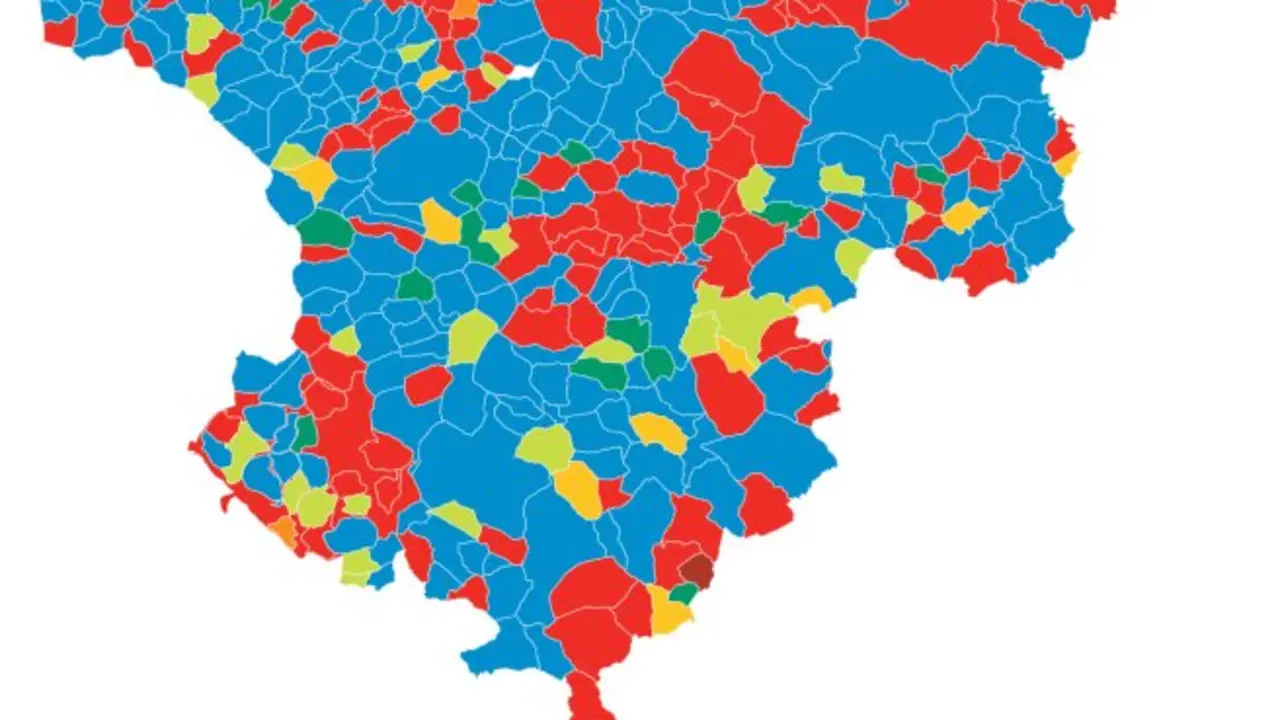 Provincia de Teruel en el mapa de resultados auton&oacute;micos de Arag&oacute;n por municipios ./ H.A