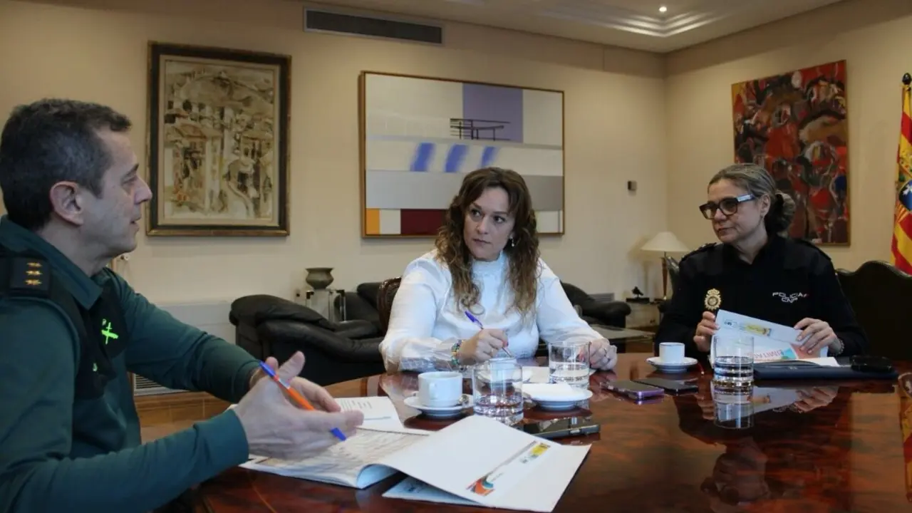 La subdelegada del Gobierno en Zaragoza, Noelia Herrero, se ha reunido con mandos de la Polic&iacute;a Nacional y la Guardia Civil ./ DELEGACI&Oacute;N DEL GOBIERNO EN ARAG&Oacute;N