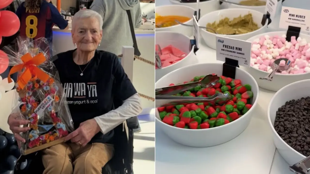 Teresa La Pelaya, influencer de 94 a&ntilde;os, en la inauguraci&oacute;n de Hawaya, el nuevo puesto de su nieta en Puerto Venecia