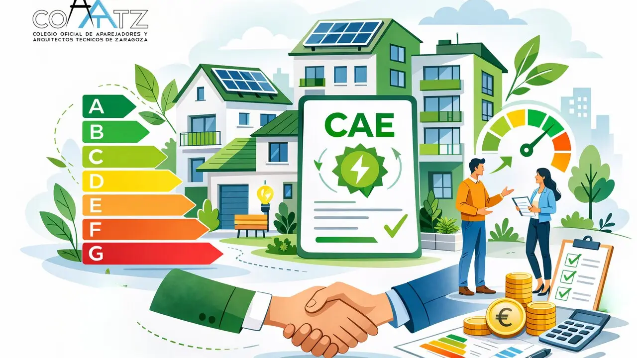 El Colegio Oficial de la Arquitectura T&eacute;cnica de Zaragoza (COAATZ) informa a la ciudadan&iacute;a sobre el funcionamiento de los Certificados de Ahorro Energ&eacute;tico (CAEs)