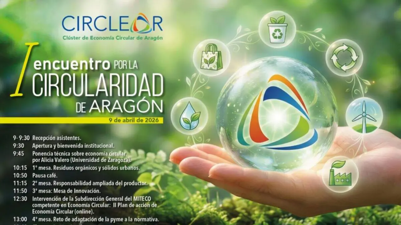 Cartel y programa del I Encuentro por la Circularidad de Arag&oacute;n. / HA