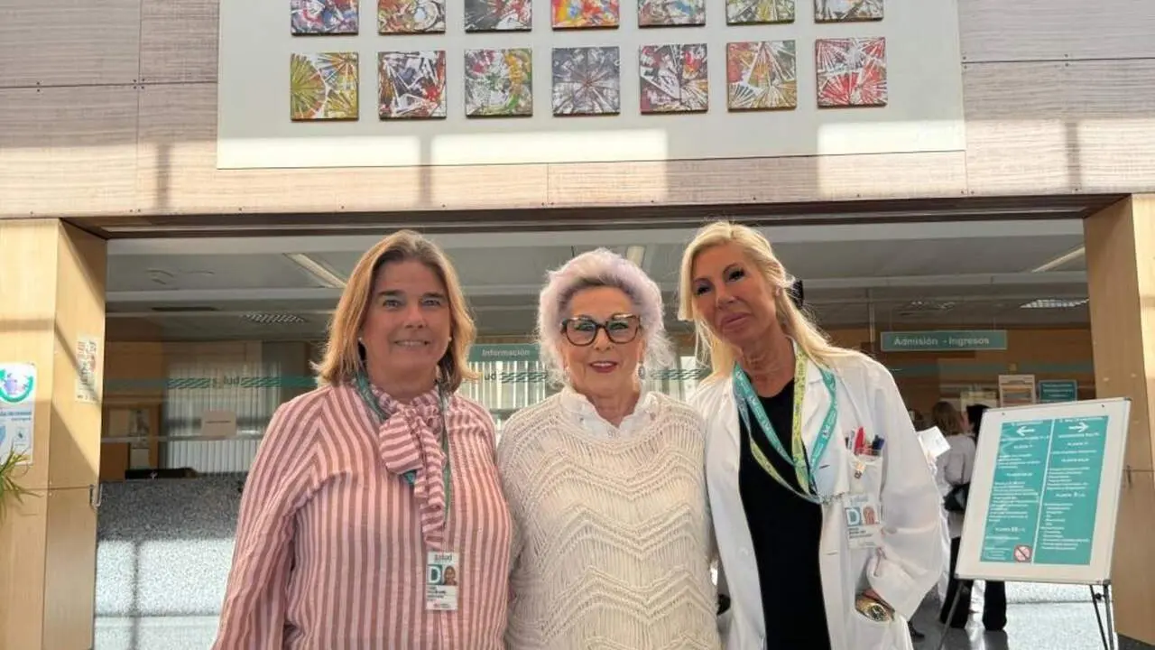 La gerente del Sector sanitario Zaragoza II, Patricia Palaz&oacute;n, la artista autora de la obra, Inmaculada Arricivita, y la directora de Enfermer&iacute;a del Hospital, Mercedes Alcaine. / GOBIERNO DE ARAG&Oacute;N