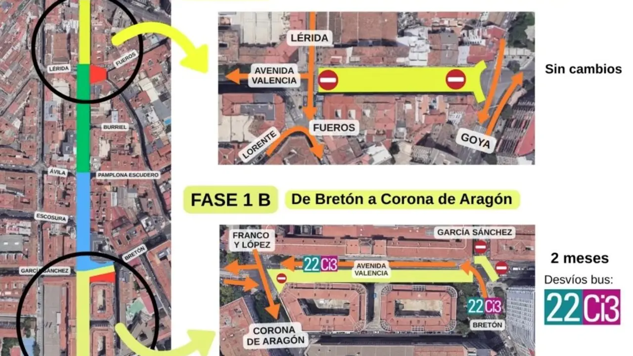 Cambios en el tr&aacute;fico y desv&iacute;os de bus por las obras en la avenida Valencia. /AZ