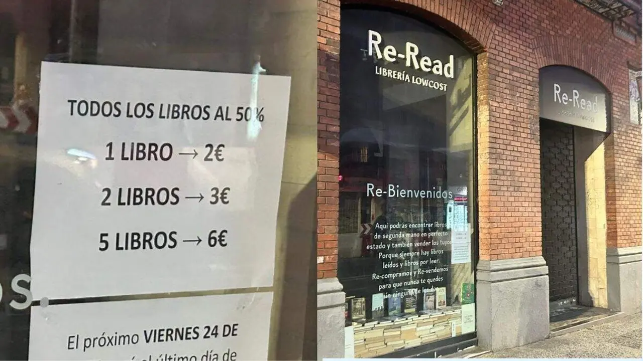 La librer&iacute;a Re-Read del Coso ha colgado un cartel anunciando su pr&oacute;ximo cierre / Hoy Arag&oacute;n