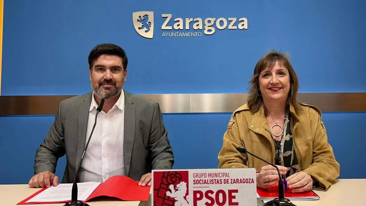 La portavoz del grupo municipal del PSOE en el Ayuntamiento de Zaragoza, Lola Ranera, y el concejal Horacio Royo. /PSOE