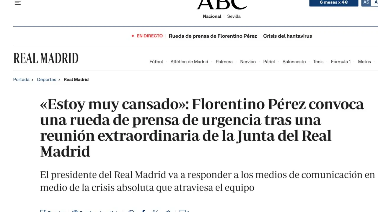 El art&iacute;culo de ABC se&ntilde;alado por Florentino P&eacute;rez / ABC