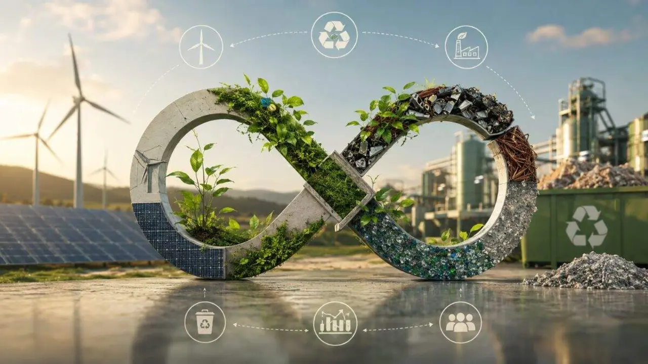 Imagen de recurso sobre econom&iacute;a circular y tecnolog&iacute;a generada con IA. / HA