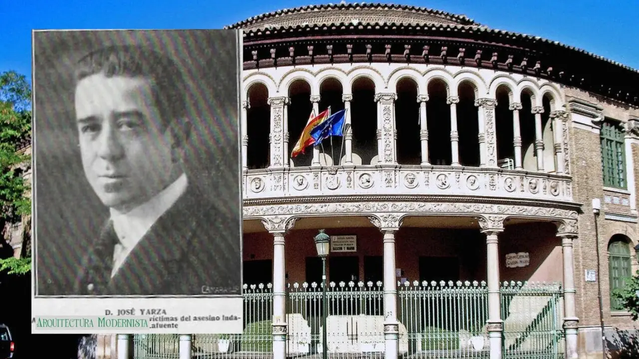 El arquitecto Jos&eacute; de Yarza Echenique y el edificio que dise&ntilde;&oacute;, el Grupo Escolar Gasc&oacute;n y Mar&iacute;n / HOY ARAG&Oacute;N