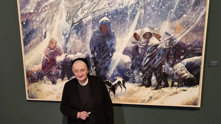 La pintora Isabel Guerra en el Museo Goya de Zaragoza.