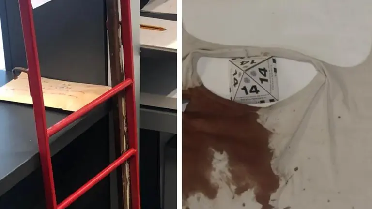 Imagen de ,la escalera que llevaban los pandilleros y los restos de una agresi&oacute;n reciente en una ri&ntilde;a tumultuaria en Zaragoza/H.A.