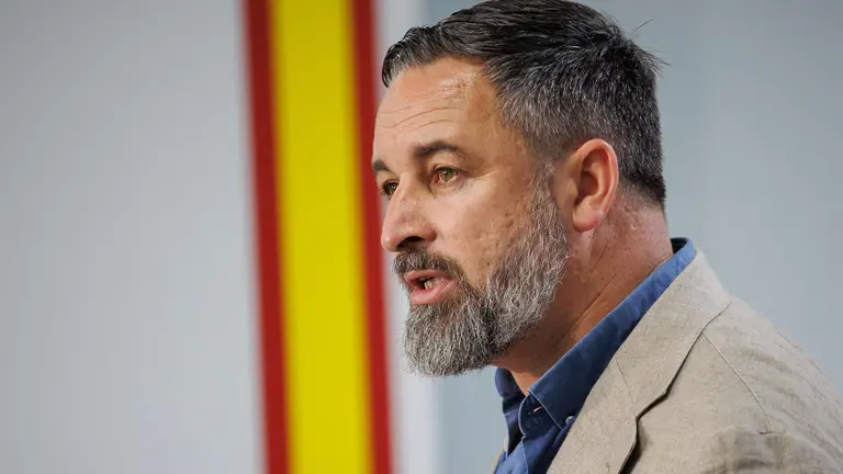 El l&iacute;der de Vox, Santiago Abascal, en la sede