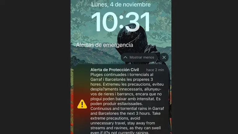 Alerta de Protecci&oacute;n Civil por lluvias torrenciales recibida en Barcelona. / HA