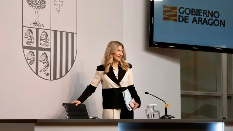 La vicepresidenta del Gobierno de Arag&oacute;n, Mar Vaquero, a su llegada a la rueda de prensa tras el Consejo de Gobierno