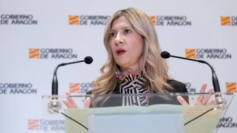 La vicepresidenta del Gobierno de Arag&oacute;n, Mar Vaquero, en la rueda de prensa de este jueves