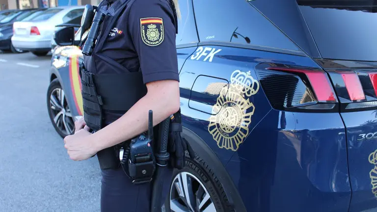 Imagen de una agente y de un coche patrulla de la Polic&iacute;a Nacional.