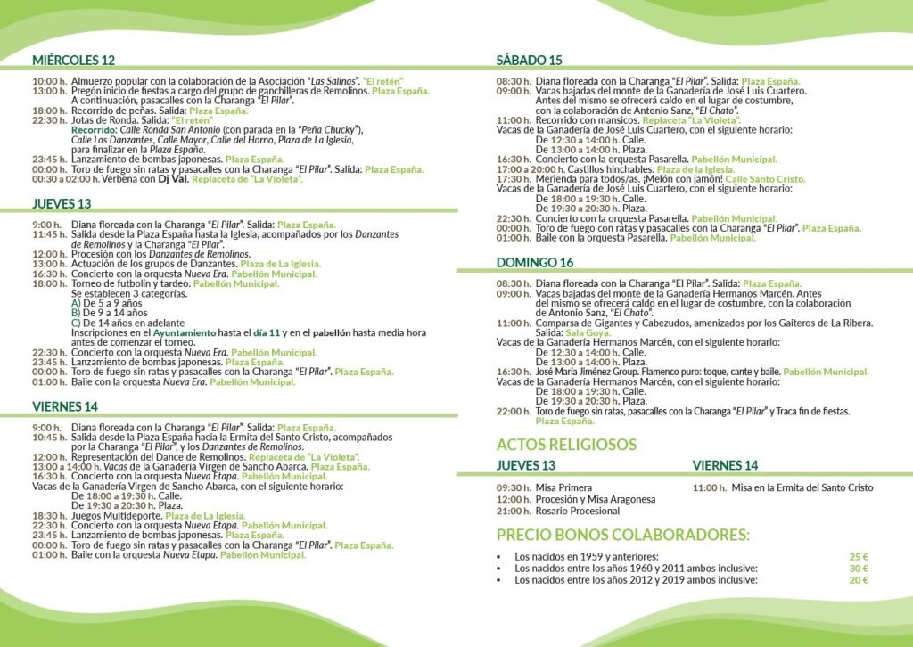 Programa de fiestas de Remolinos