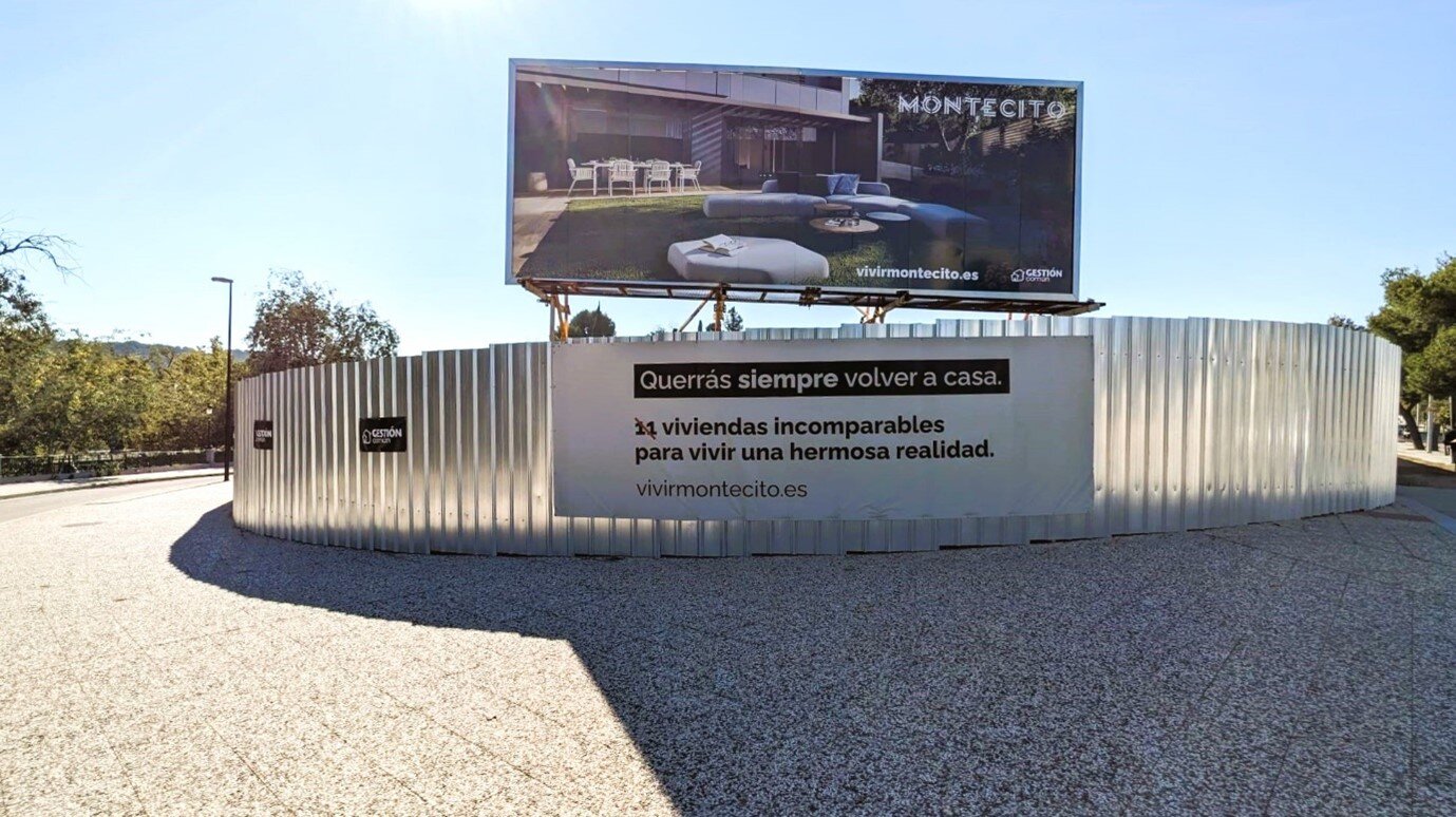 Vallado que marca el inicio del proyecto Montecito: esquina de Vía Ibérica con el Paseo Infantes de España / Gestión Común