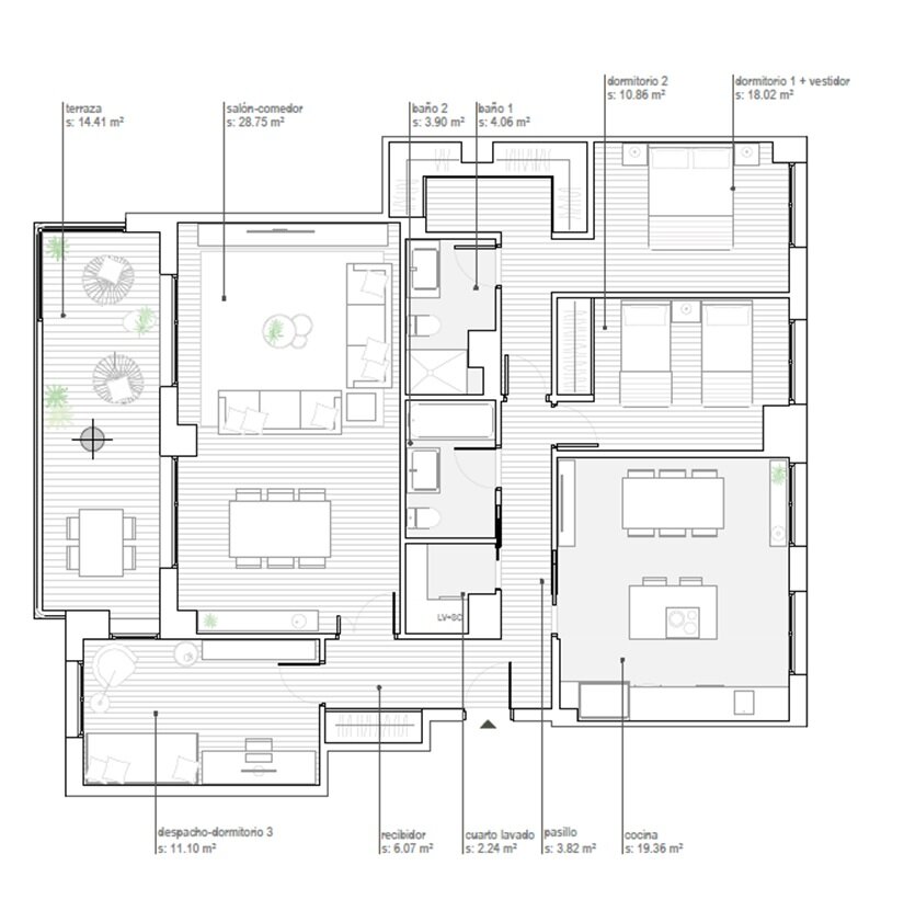 Plano de una de las viviendas tipo Gran MO de Residencial MO / Gestión Común