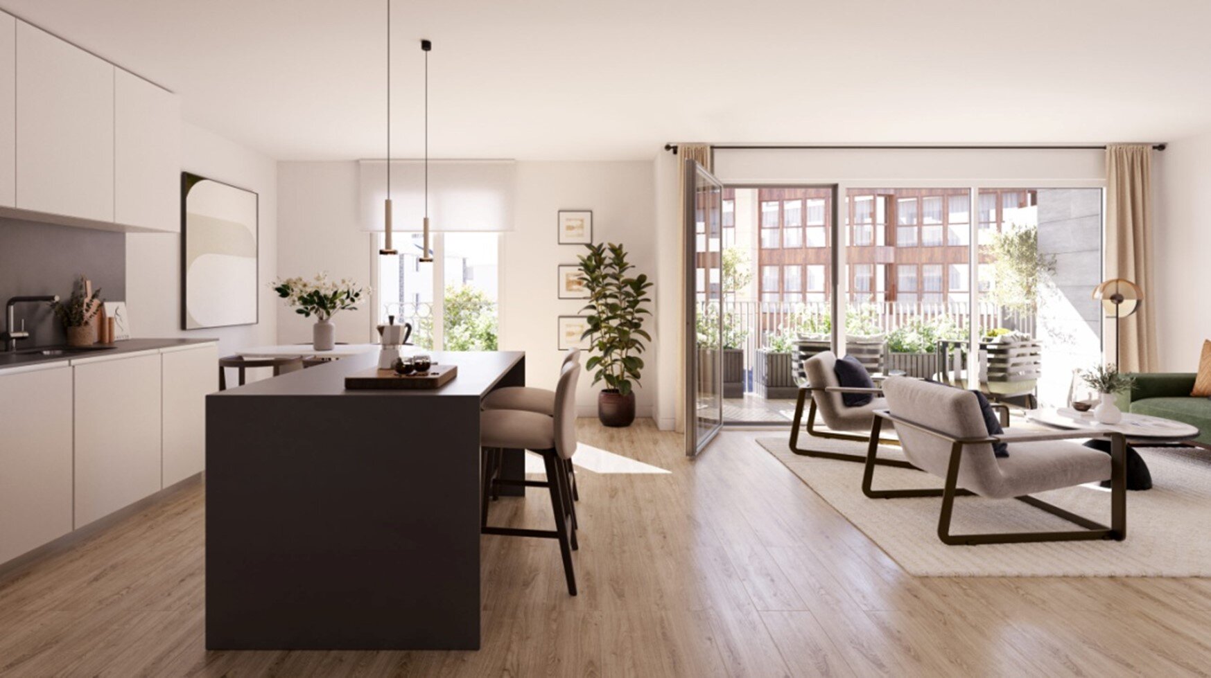 Salones abiertos en los hogares de Iacca Residencial / Brial