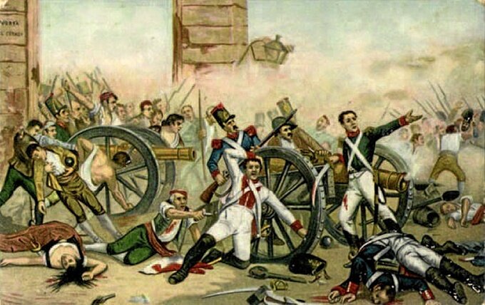Una pintura de la derrota francesa en la Puerta del Carmen de Zaragoza en 1808 / HOY ARAGÓN