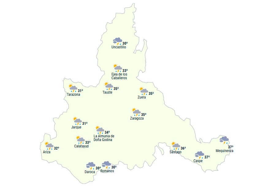 Mapa meorológico de la Provincia de Zaragoza para el Sábado