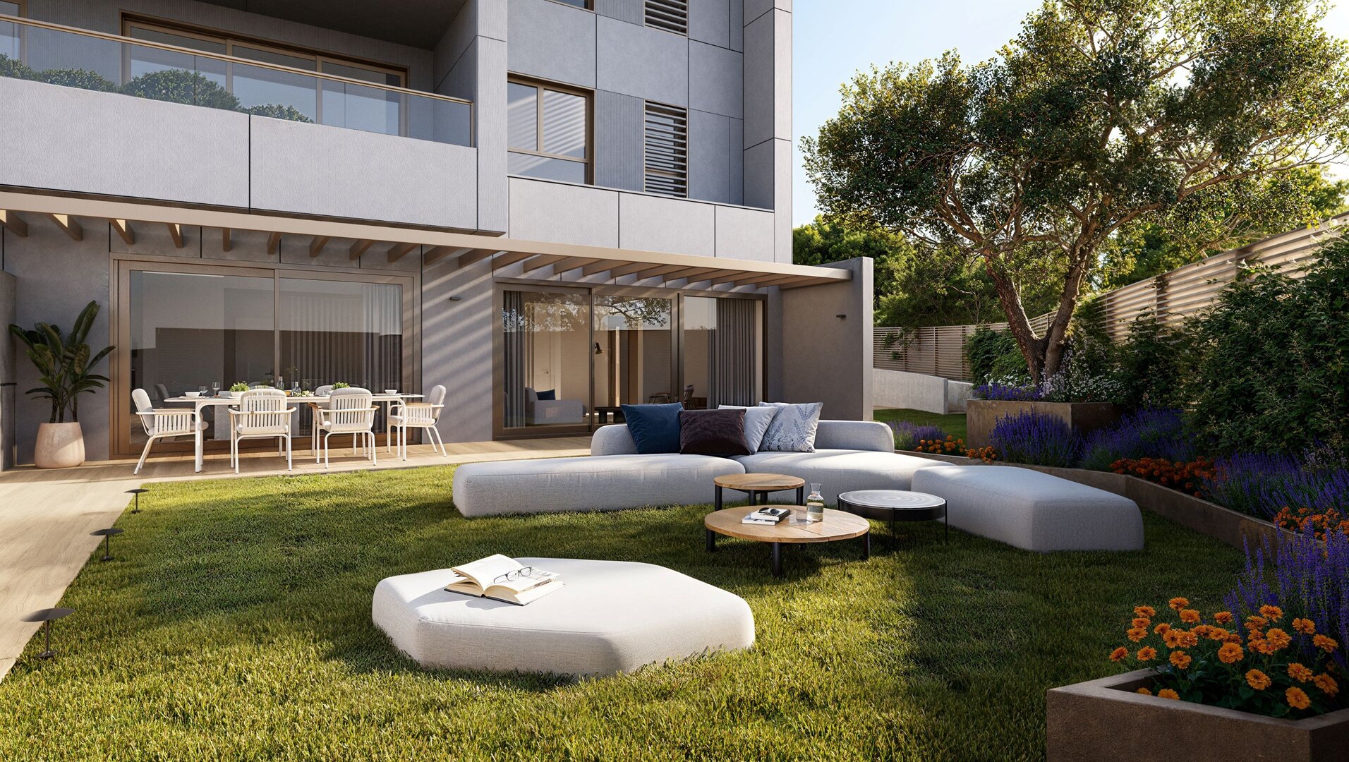 Uno de los jardines de una vivienda en planta baja / Gestión Común