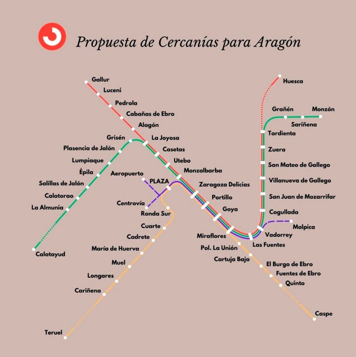 Propuesta interesante de una red ambiciosa de Cercanías en Zaragoza y su entorno metropolitano. (Arainfo)