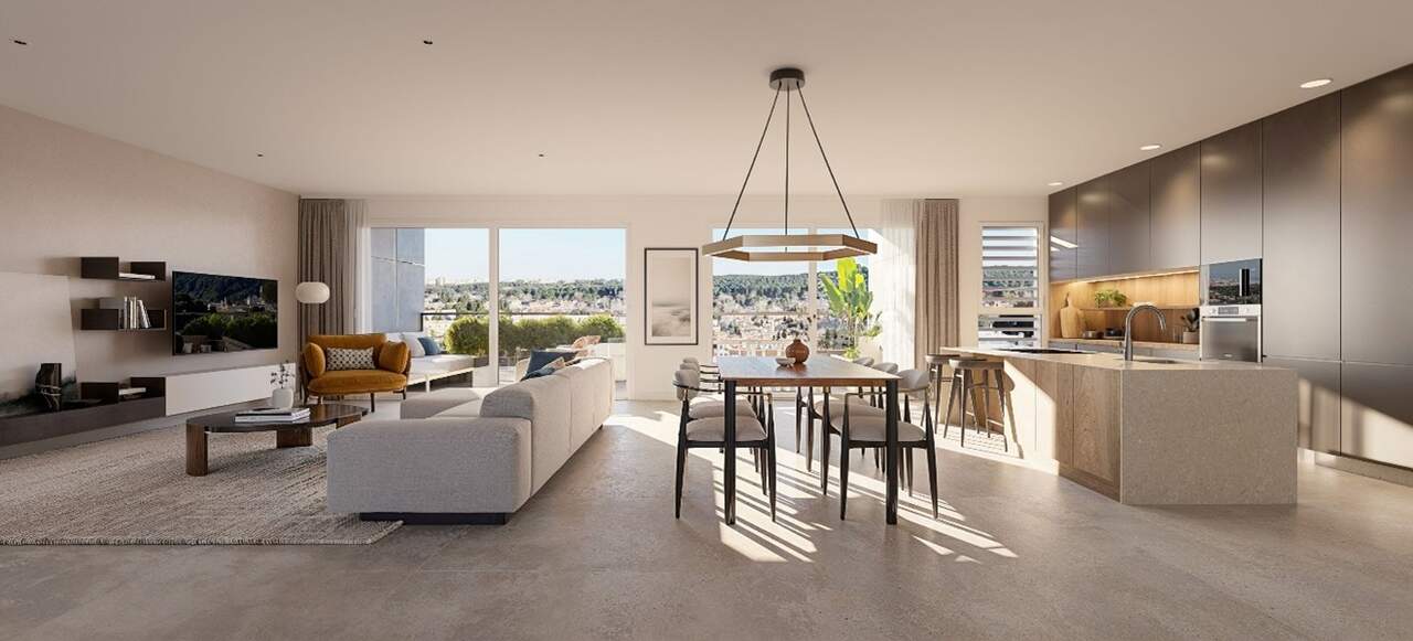 Salón de vivienda en planta de Montecito. / GESTIÓN COMÚN