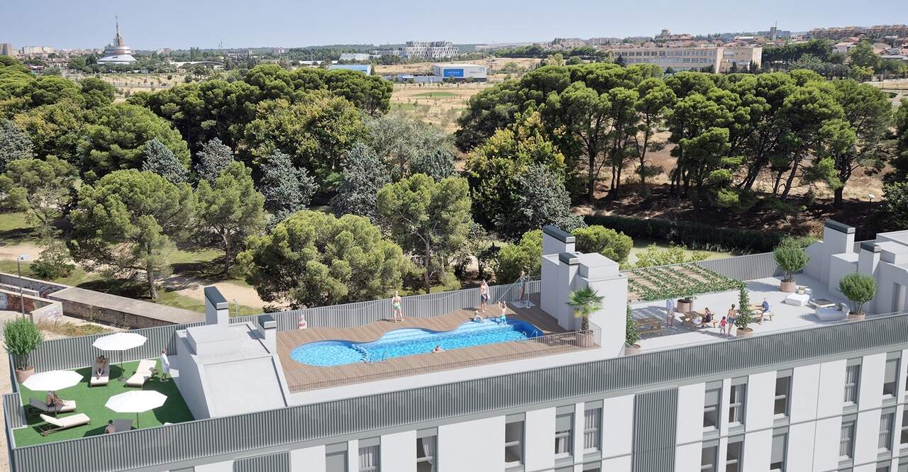 La magnífica zona común, con piiscina, solárium, picnic con pérgola natural y barbacoa junto al espacio chill-out / LUJAMA