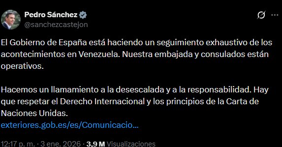 Captura de la publicación en 'X' de Pedro Sánchez