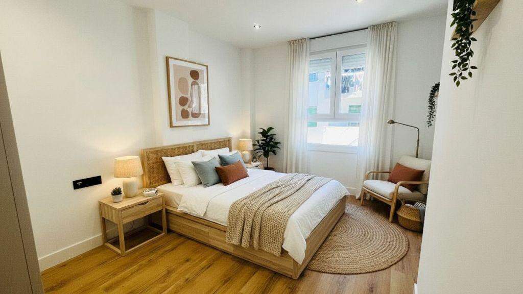 Dormitorio de una de las viviendas de Calle Delicias de Zaragoza. / PJ INMOBILIARIA