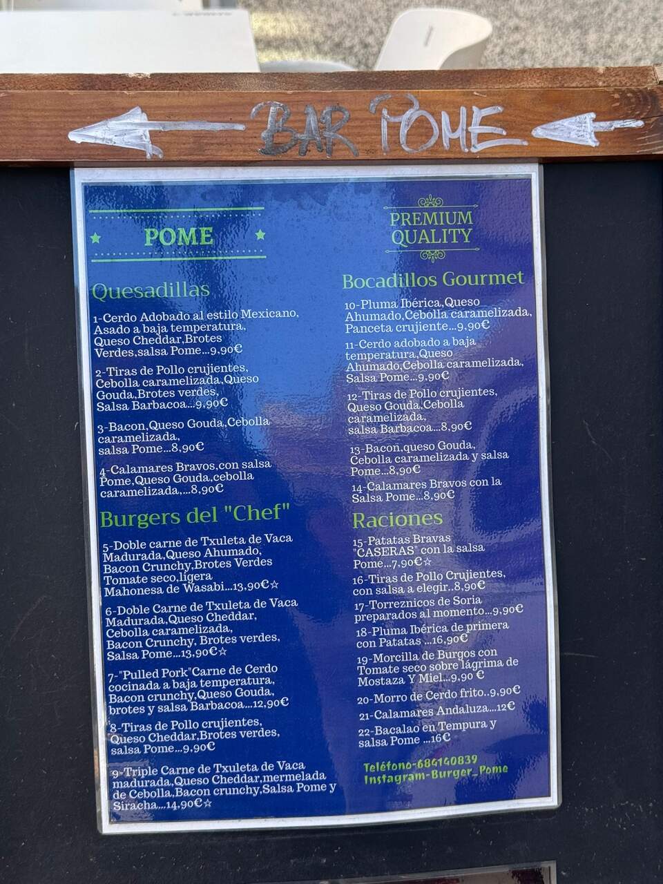 Carta de Burger Pome ./ H.A