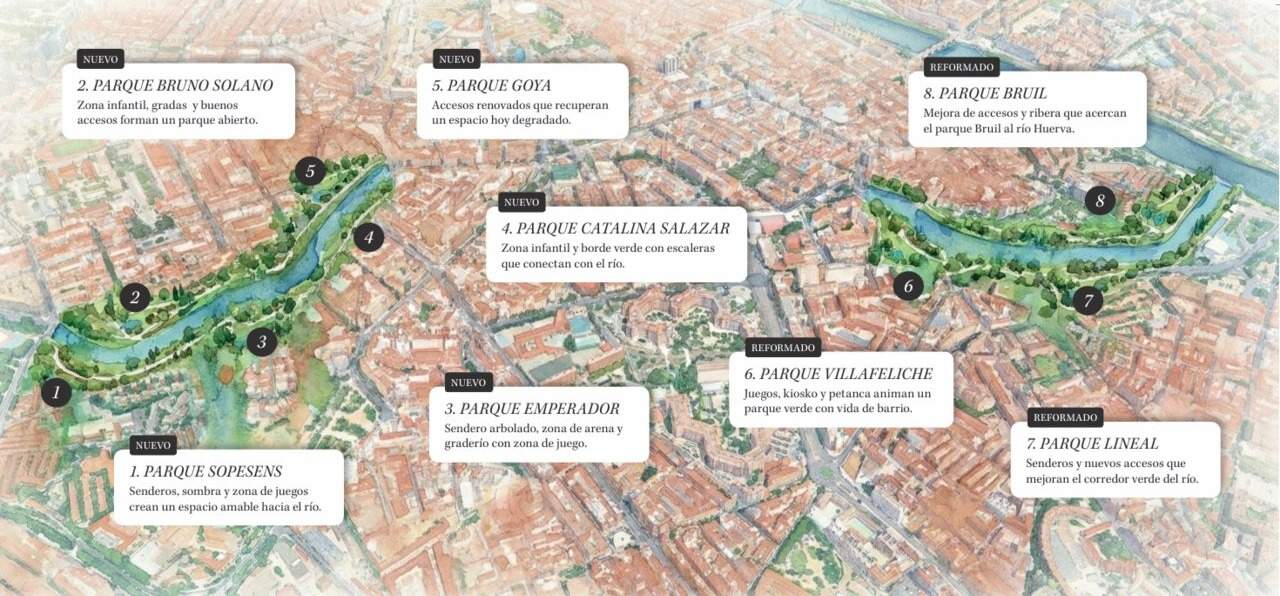 Mapa de los nuevos parques en los barrios