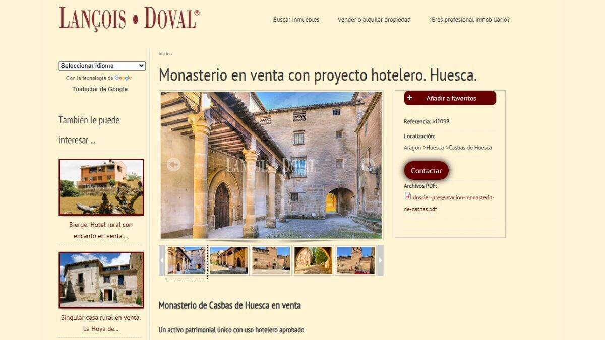 Anuncio de la venta del Monasterio de Casbas. / LAÇOIS DOVAL