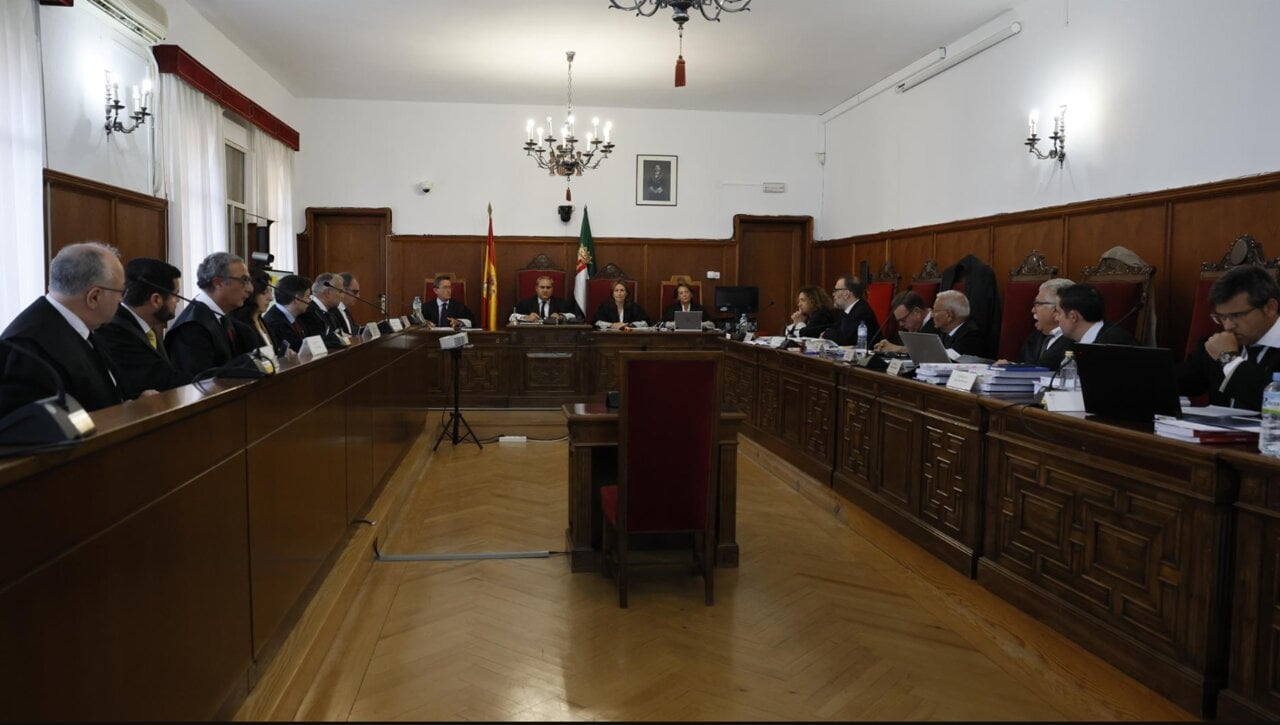 Primera sesión del juicio por la contratación del hermano de Pedro Sánchez, en la Audiencia Provincial de Badajoz. / Europa Press